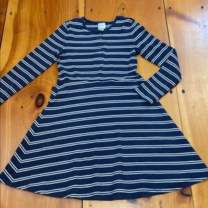 HANNA ANDERSSON 140 Navy Blue/White Stripe Twirl Dress Henley Long Sleeve